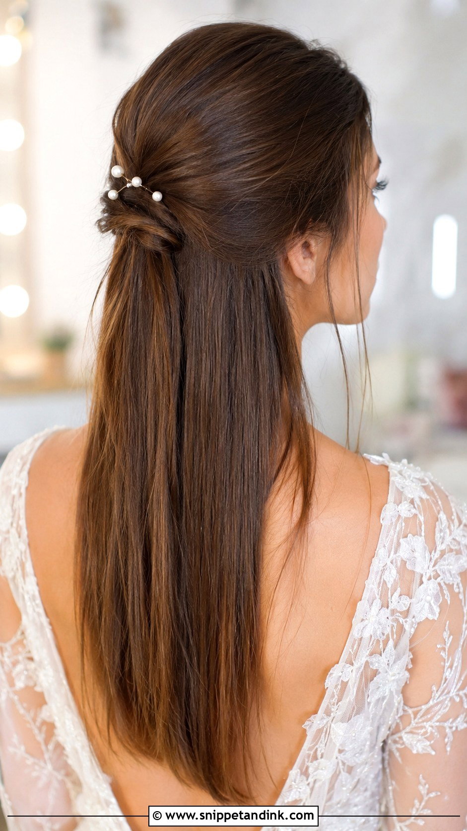 Straight Half Up Half Down - Snippet and Ink - 20 Straight Hair Bride Ideas