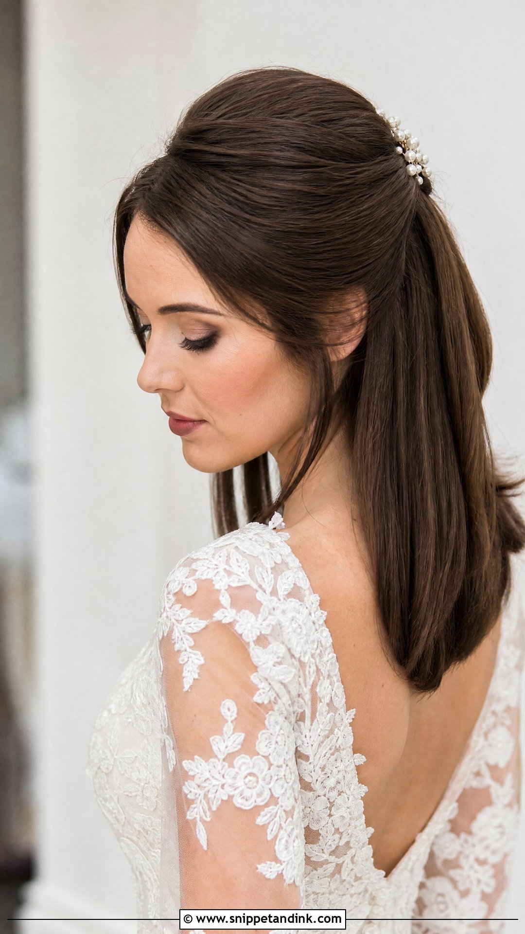 Straight Half Up Half Down Wedding Hairstyle - Snippet and Ink - 20 Straight Hair Wedding Hairstyle Ideas