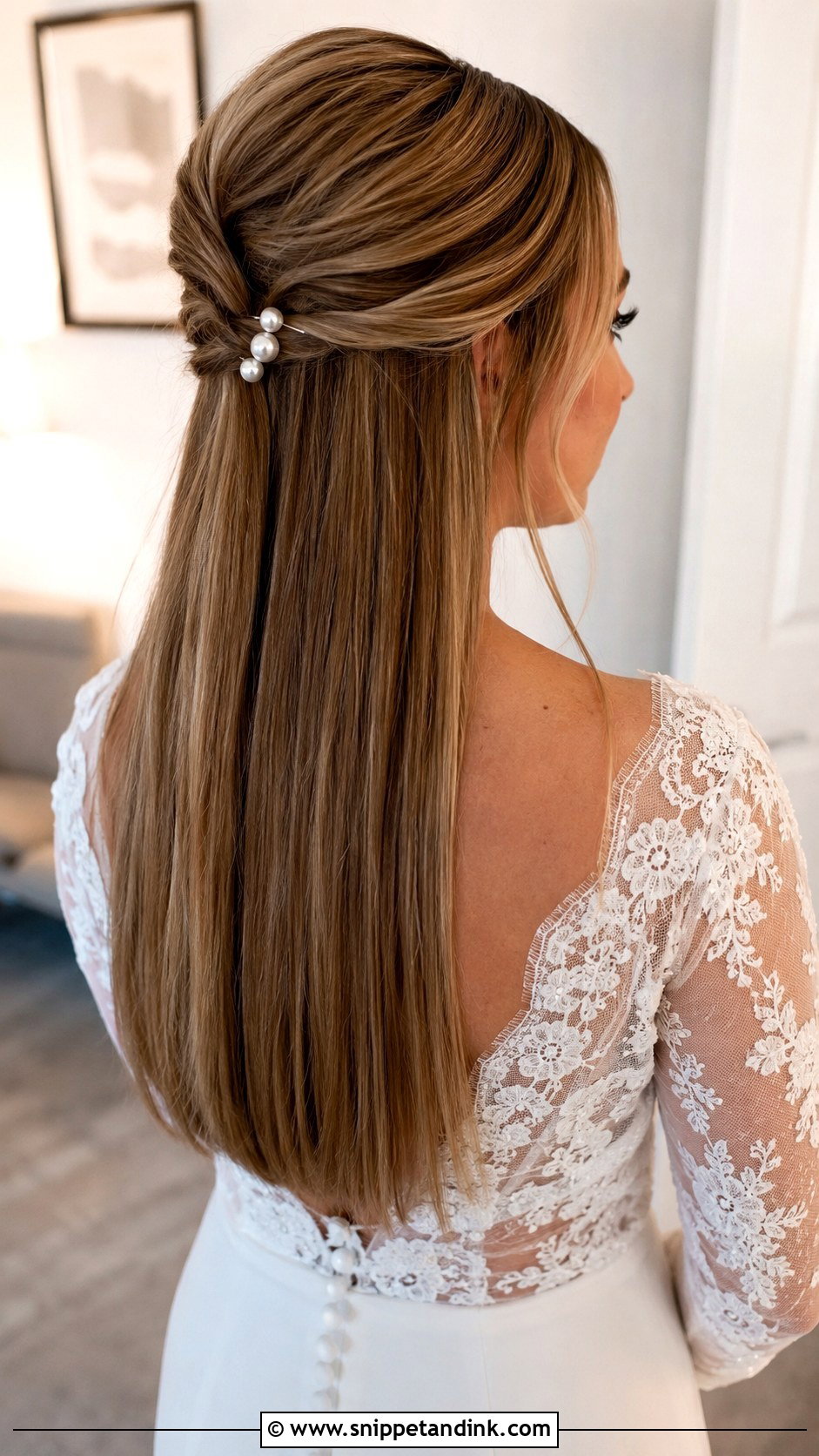 Straight Half Up Half Down With Twist - Snippet and Ink - 20 Straight Hair for Wedding Ideas
