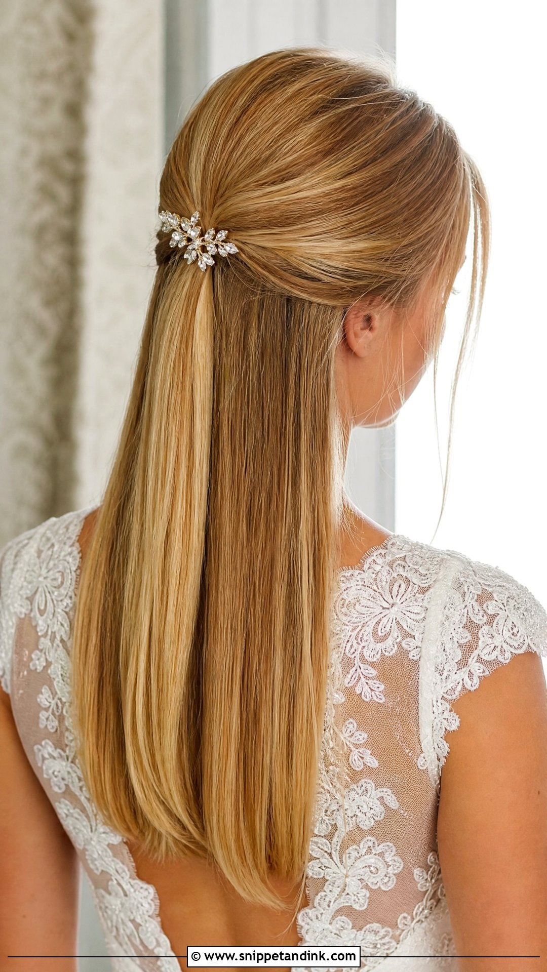 Straight Half Up Half Down - Snippet and Ink - 20 Elegant Straight Wedding Hairstyles
