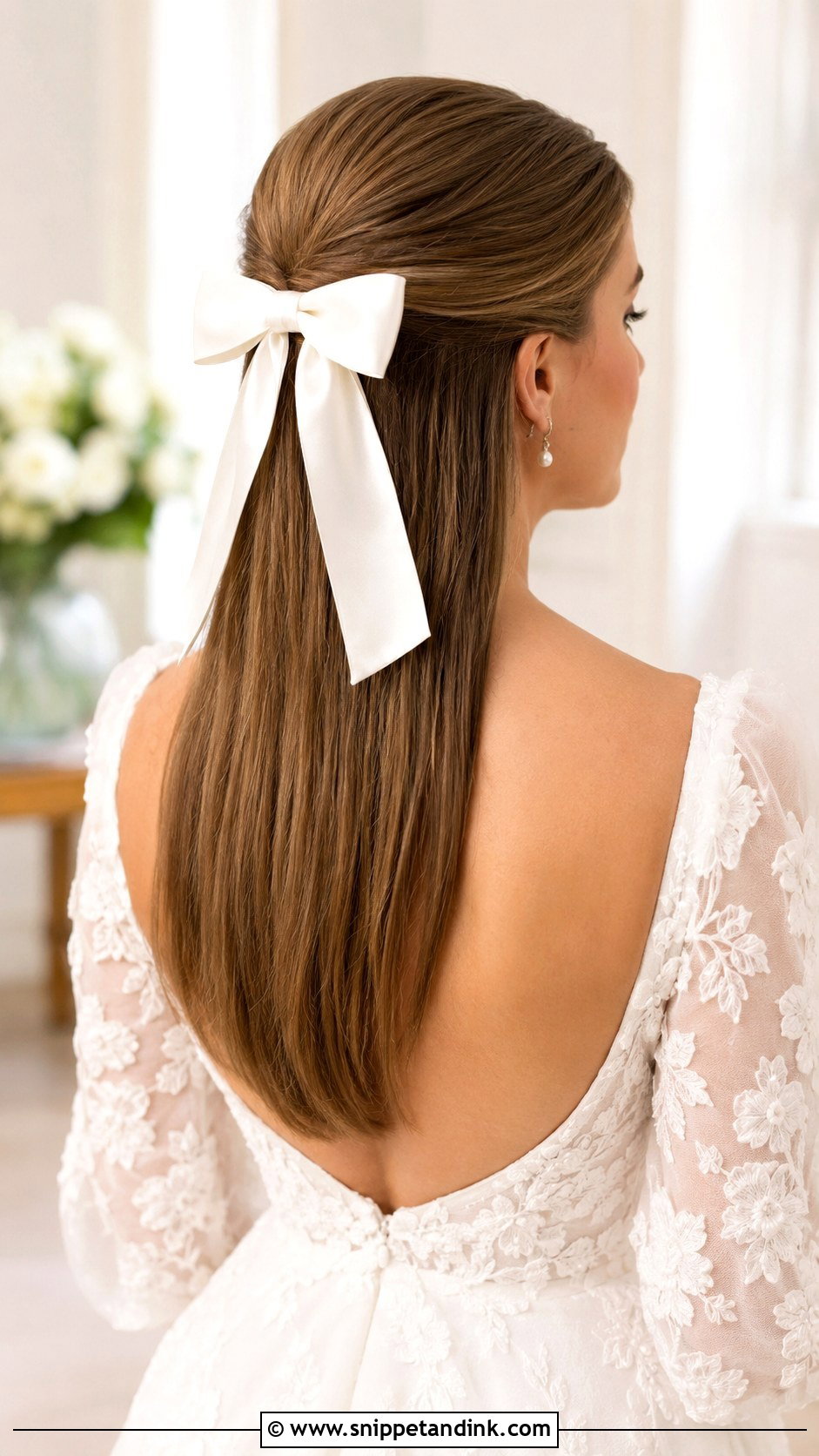 Straight Half Up With a Bow - Snippet and Ink - 20 Bride Hairstyles Straight Hair