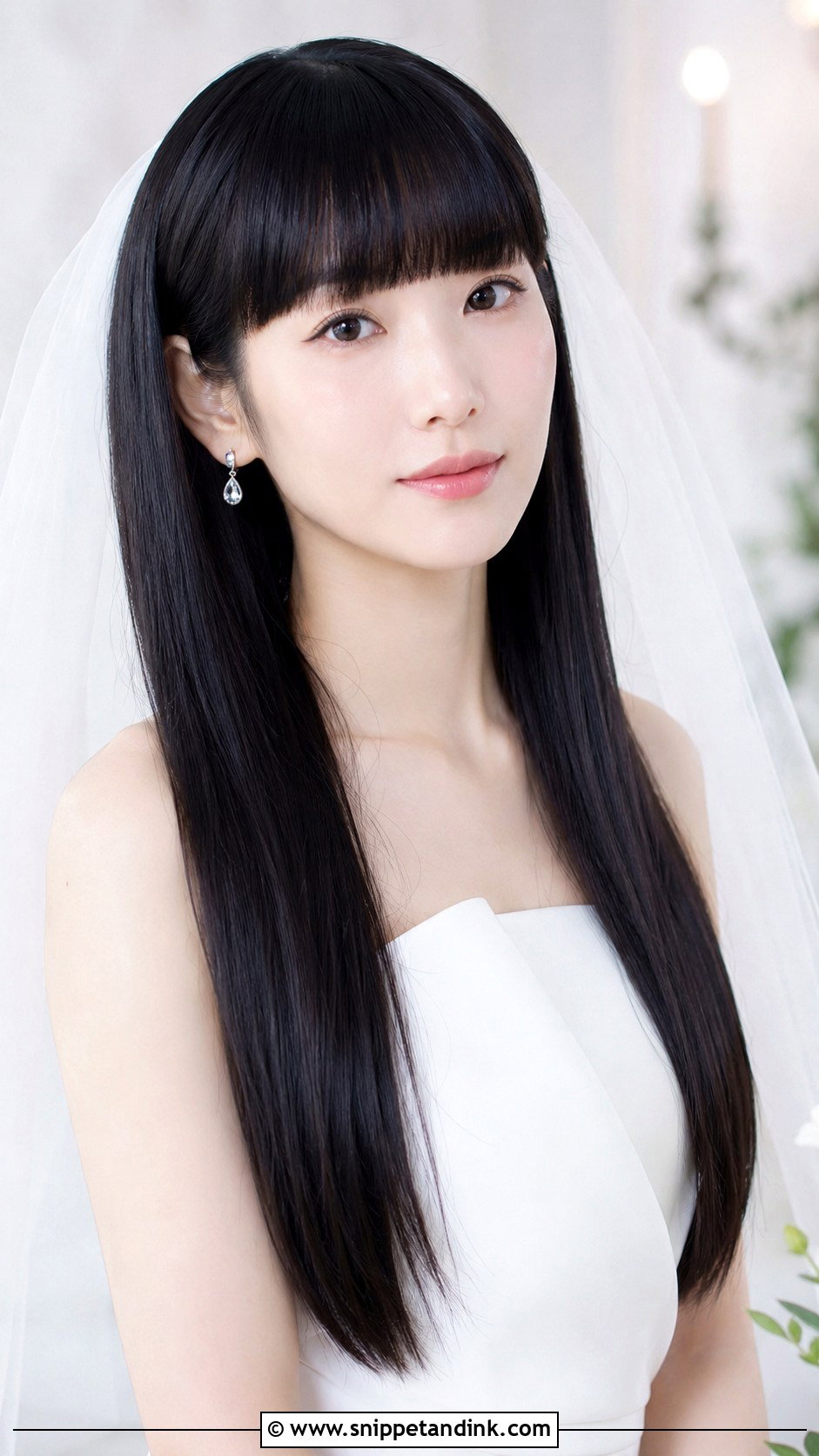 Straight Long Hair With Blunt Bangs - Snippet and Ink - 25 Wedding Hairstyles with Bangs
