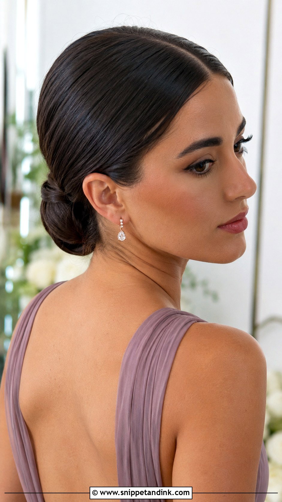 Straight Low Bun Bridesmaid Hairstyle - Snippet and Ink - 20 Bridesmaid Straight Hairstyles