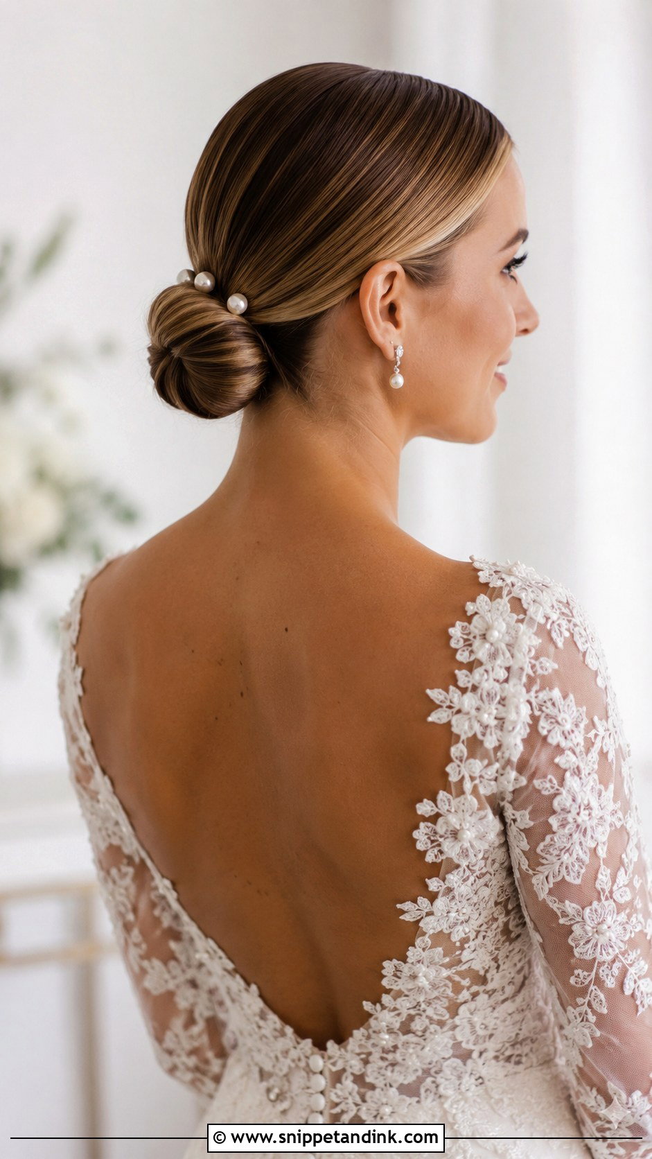 Straight Low Bun With Center Part - Snippet and Ink - 25 Straight Wedding Hairstyles
