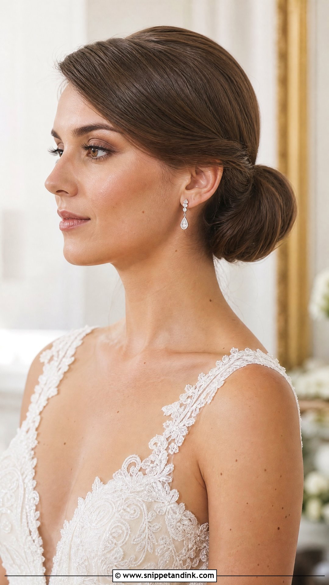 Straight Low Bun With Side Part - Snippet and Ink - 20 Straight Hair Wedding Hairstyle Ideas