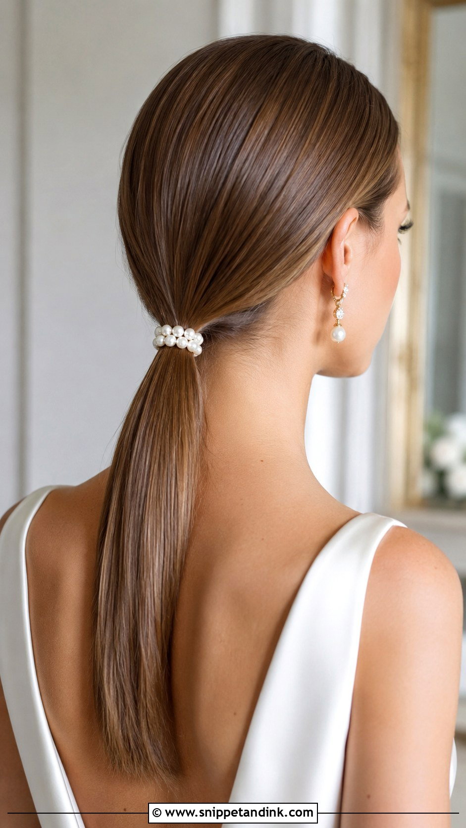Straight Low Ponytail - Snippet and Ink - 20 Straight Hair Bride Ideas