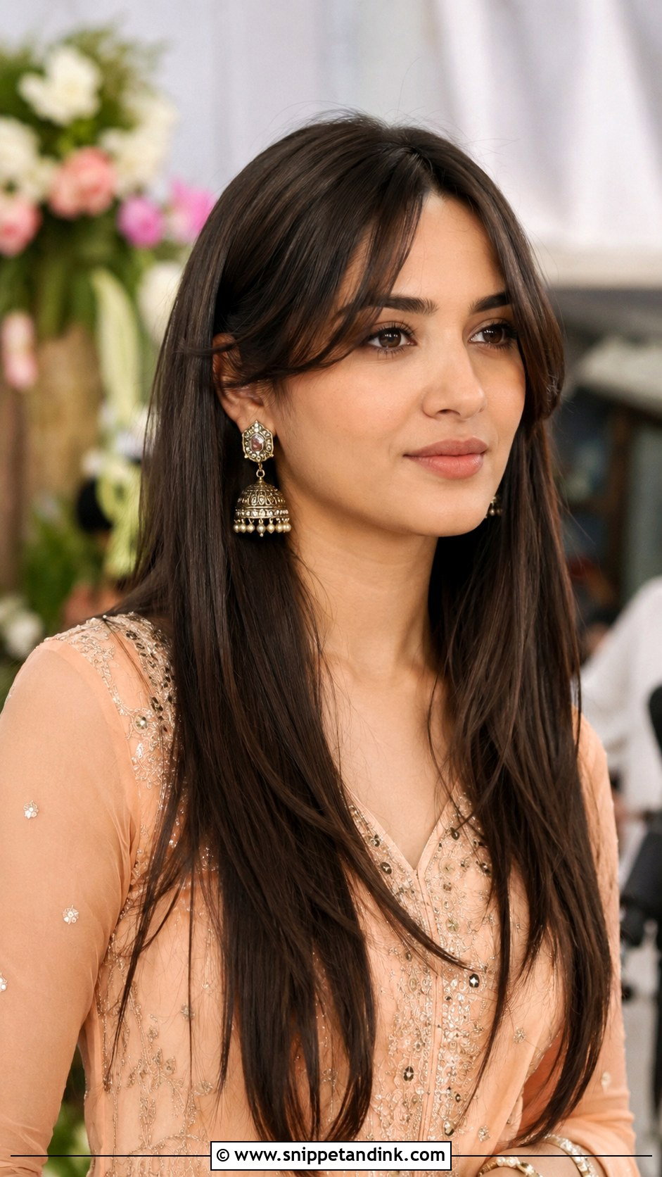 Straight Open Hair With Curtain Bangs - Snippet and Ink - 30 Straight Open Hairstyles Indian Wedding