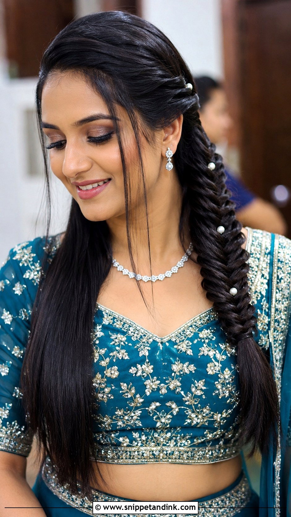 Straight Open Hair With Fishtail Side Braid - Snippet and Ink - 30 Straight Open Hairstyles Indian Wedding