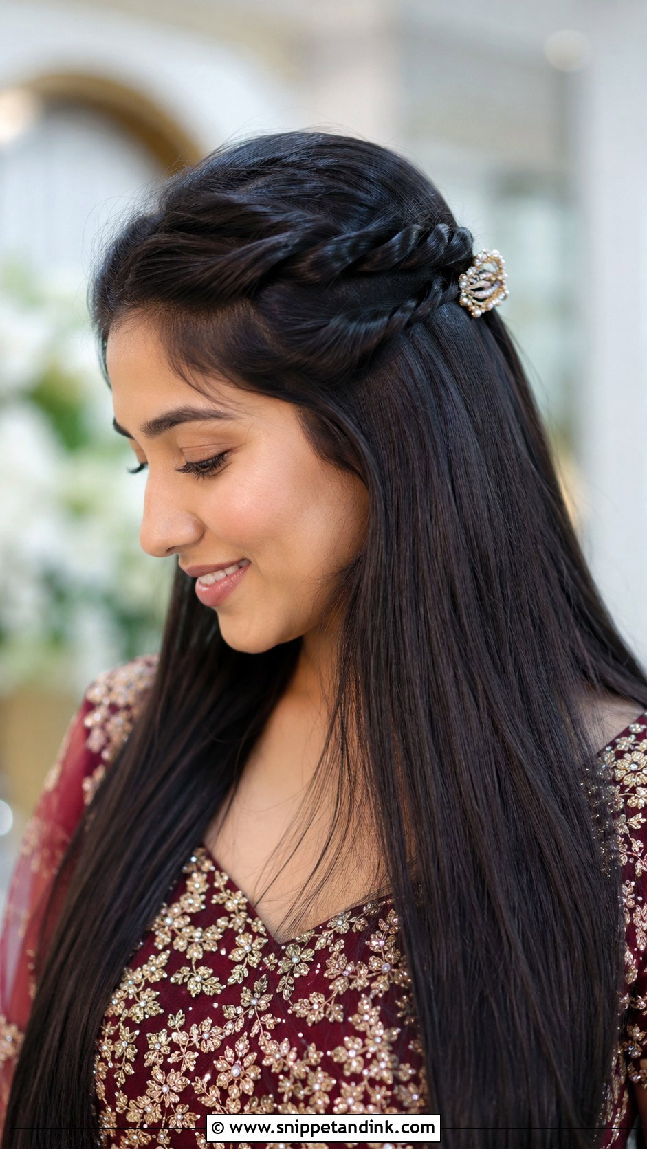 Straight Open Hair With Front Twists - Snippet and Ink - 30 Straight Open Hairstyles Indian Wedding