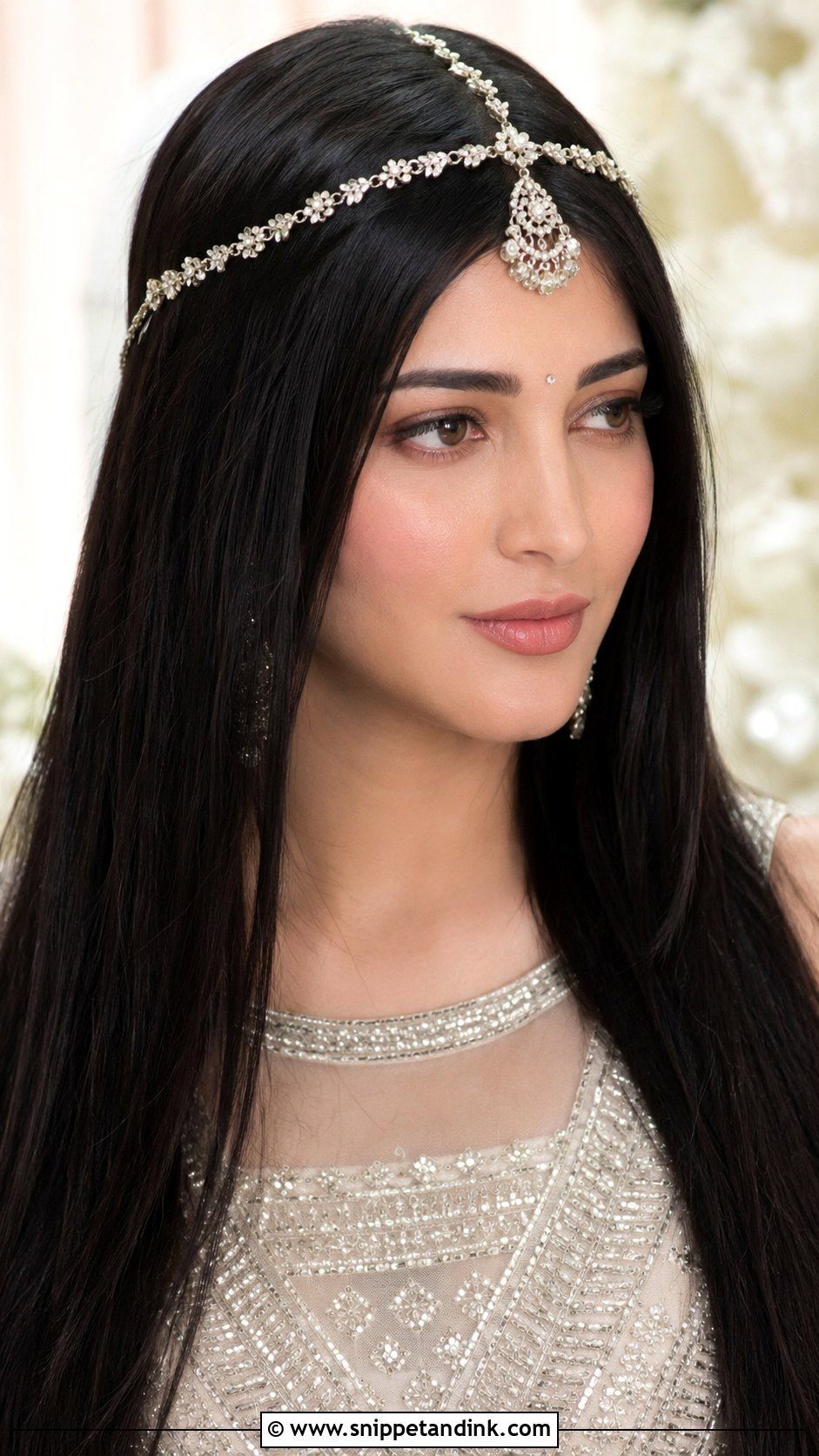 Straight Open Hair With Hair Jewelry - Snippet and Ink - 25 Easy Simple Medium Length Hair Hairstyles for Indian Weddings
