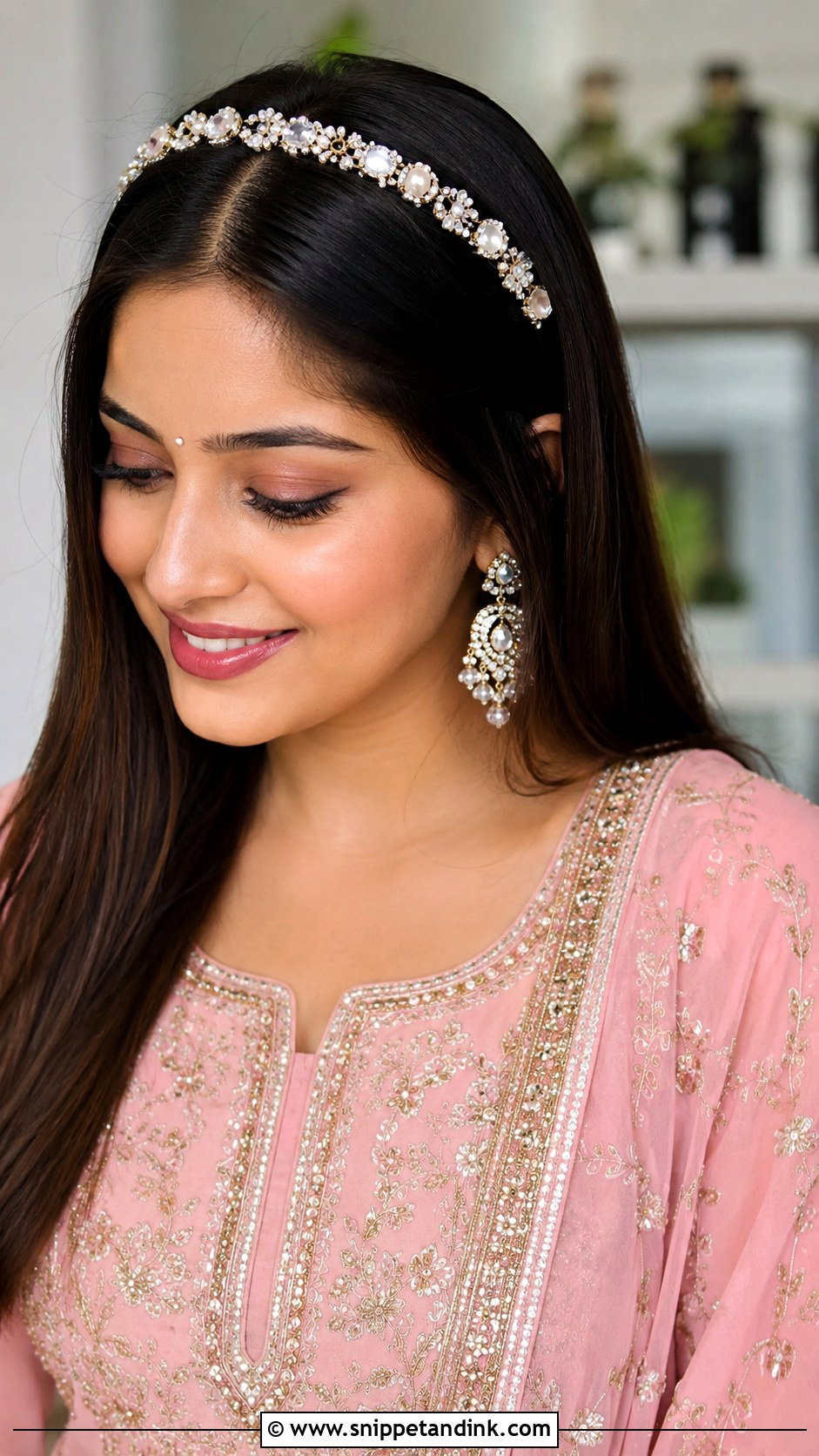 Straight Open Hair With Jeweled Hairband - Snippet and Ink - 30 Straight Open Hairstyles Indian Wedding
