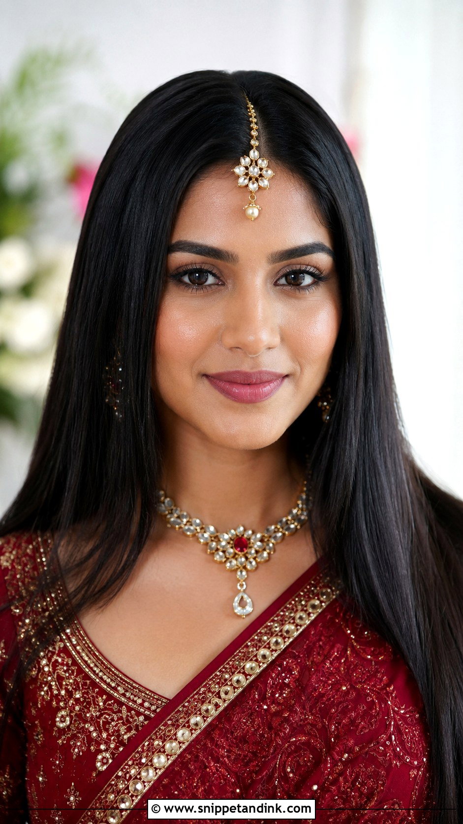 Straight Open Hair With Maang Tikka - Snippet and Ink - 30 Straight Open Hairstyles Indian Wedding