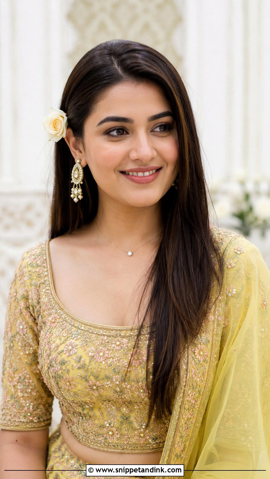 Straight Open Hair With Side Flower Tuck - Snippet and Ink - 30 Straight Open Hairstyles Indian Wedding