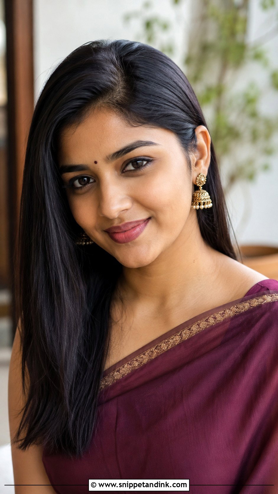 Straight Open Hair With Side Part and Tucked Ear - Snippet and Ink - 30 Straight Open Hairstyles Indian Wedding