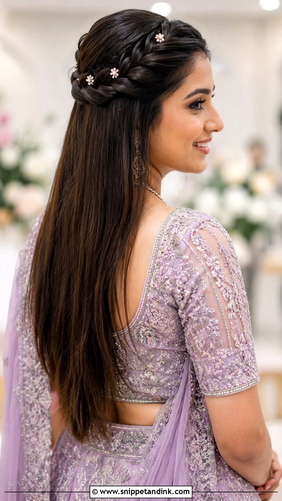Straight Open Hair With Twisted Crown and Open Length - Snippet and Ink - 30 Straight Open Hairstyles Indian Wedding