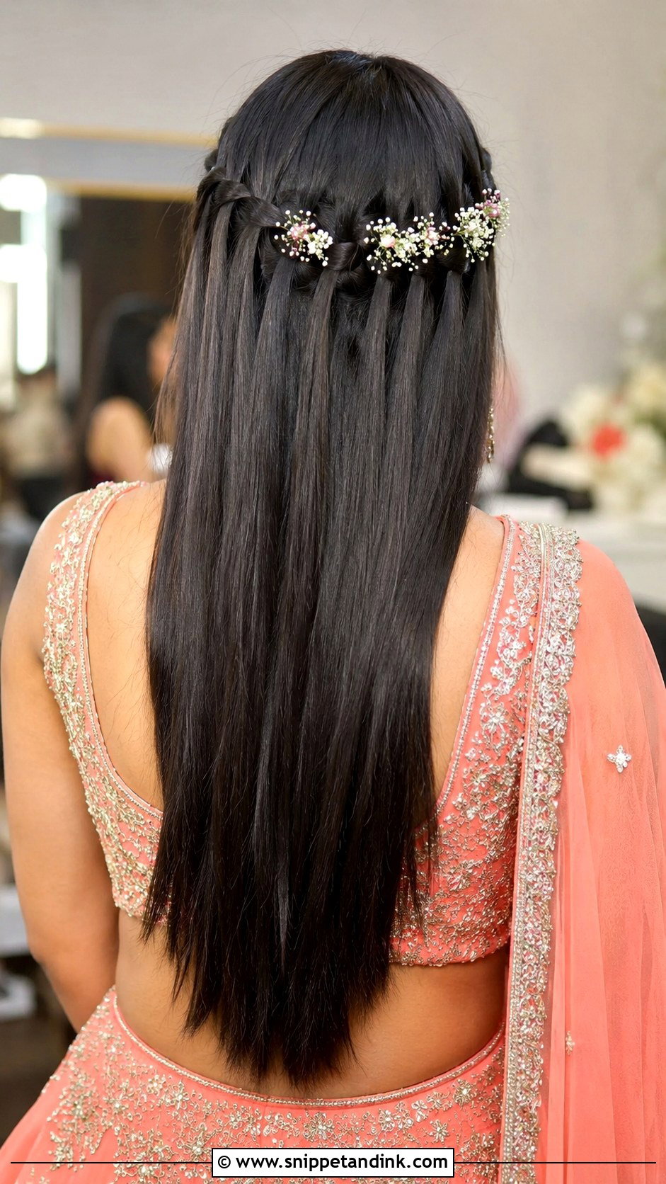 Straight Open Hair With Waterfall Braid - Snippet and Ink - 30 Straight Open Hairstyles Indian Wedding
