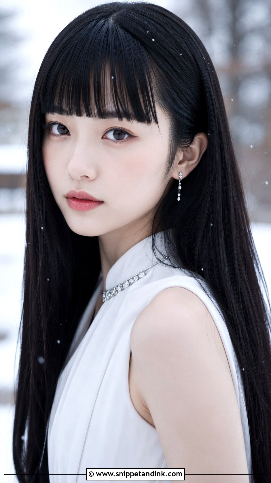 Straight Sleek Hair with Blunt Bangs - Snippet and Ink - 25 Wedding Guest Hairstyles with Bangs