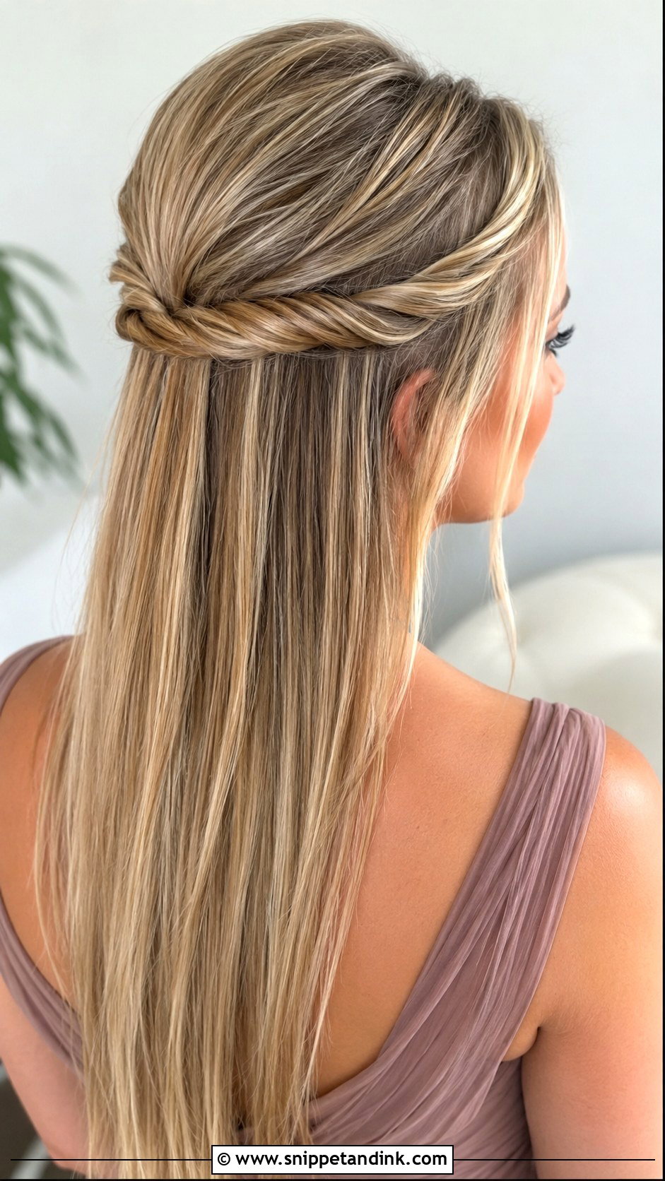 Straight Twisted Half Up Bridesmaid Hairstyle - Snippet and Ink - 20 Bridesmaid Straight Hairstyles