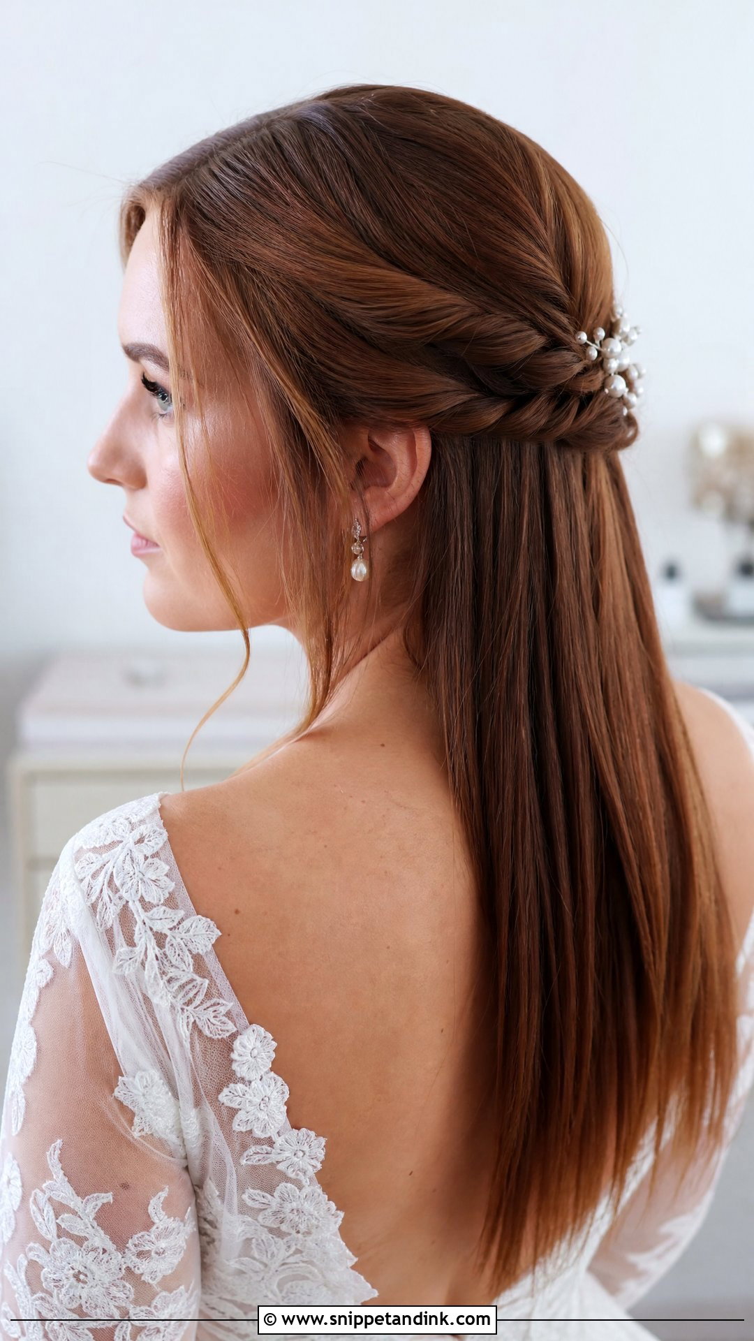 Straight Twisted Half Up Wedding Hairstyle - Snippet and Ink - 20 Straight Hair Wedding Hairstyle Ideas