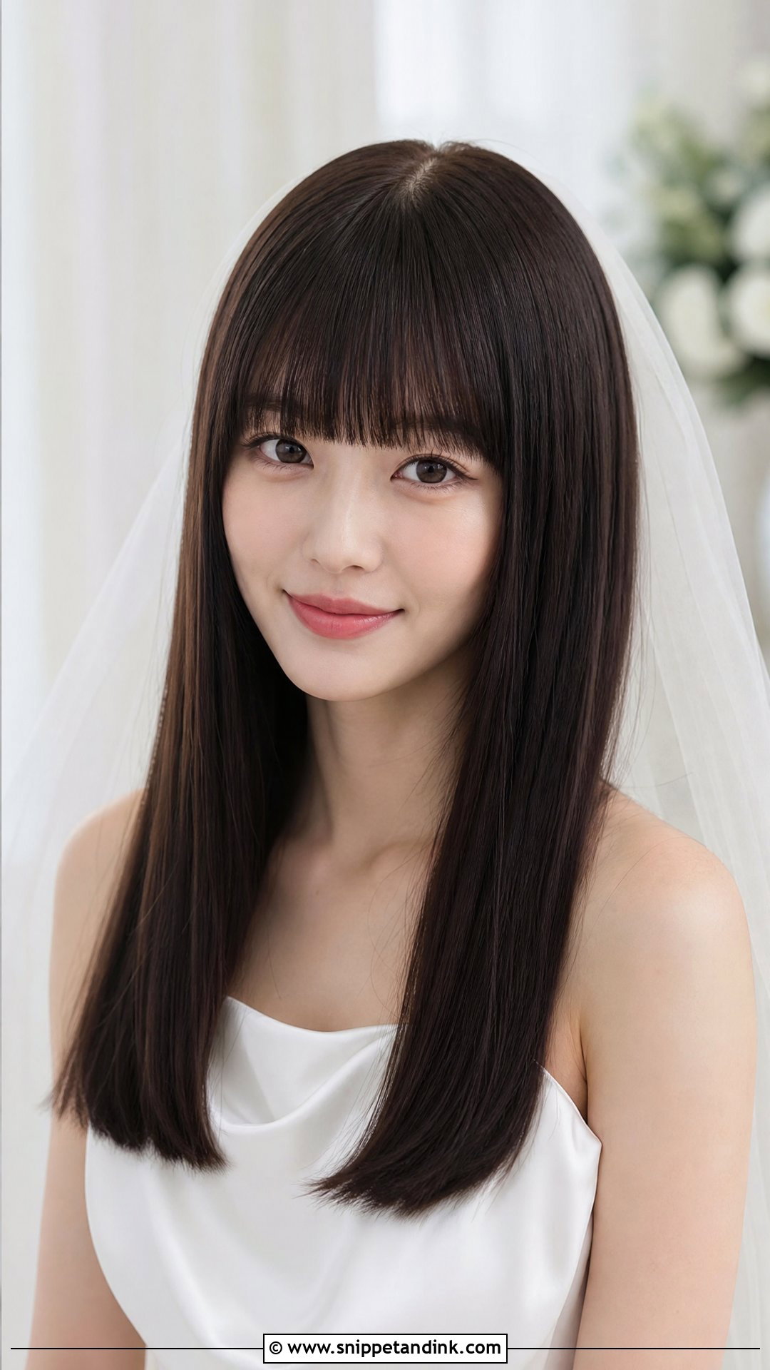 Straight Wedding Hair Down With Blunt Bangs - Snippet and Ink - 20 Straight Wedding Hair Down Ideas