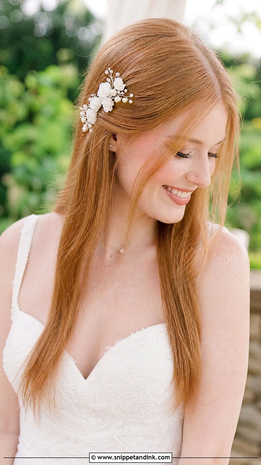 Straight Wedding Hair Down With Floral Pins - Snippet and Ink - 20 Straight Wedding Hair Down Ideas