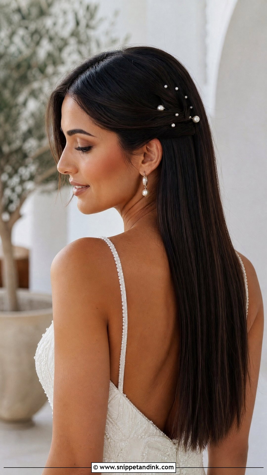 Straight Wedding Hair Down With Pearl Pins - Snippet and Ink - 20 Straight Wedding Hair Down Ideas