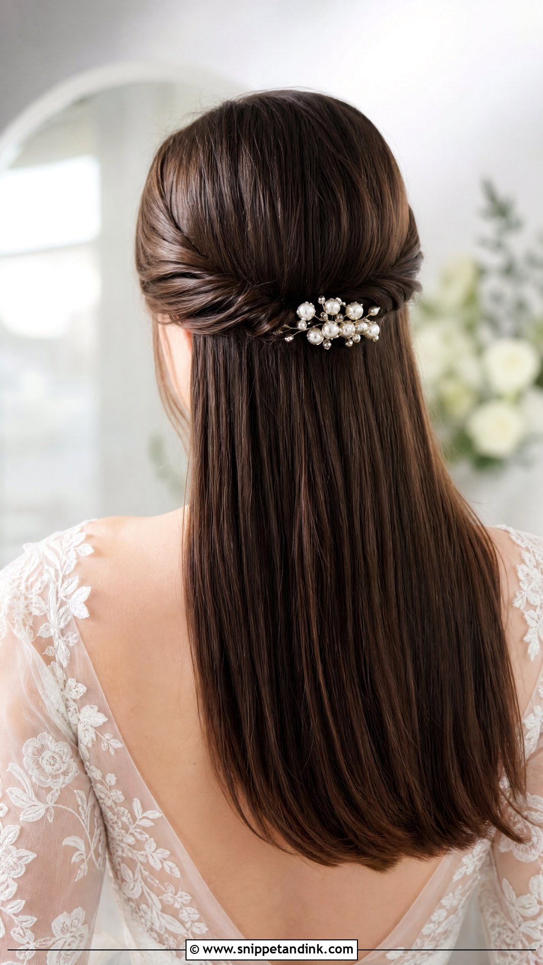 Straight Wedding Hair Down With Twisted Half Up - Snippet and Ink - 20 Straight Wedding Hair Down Ideas