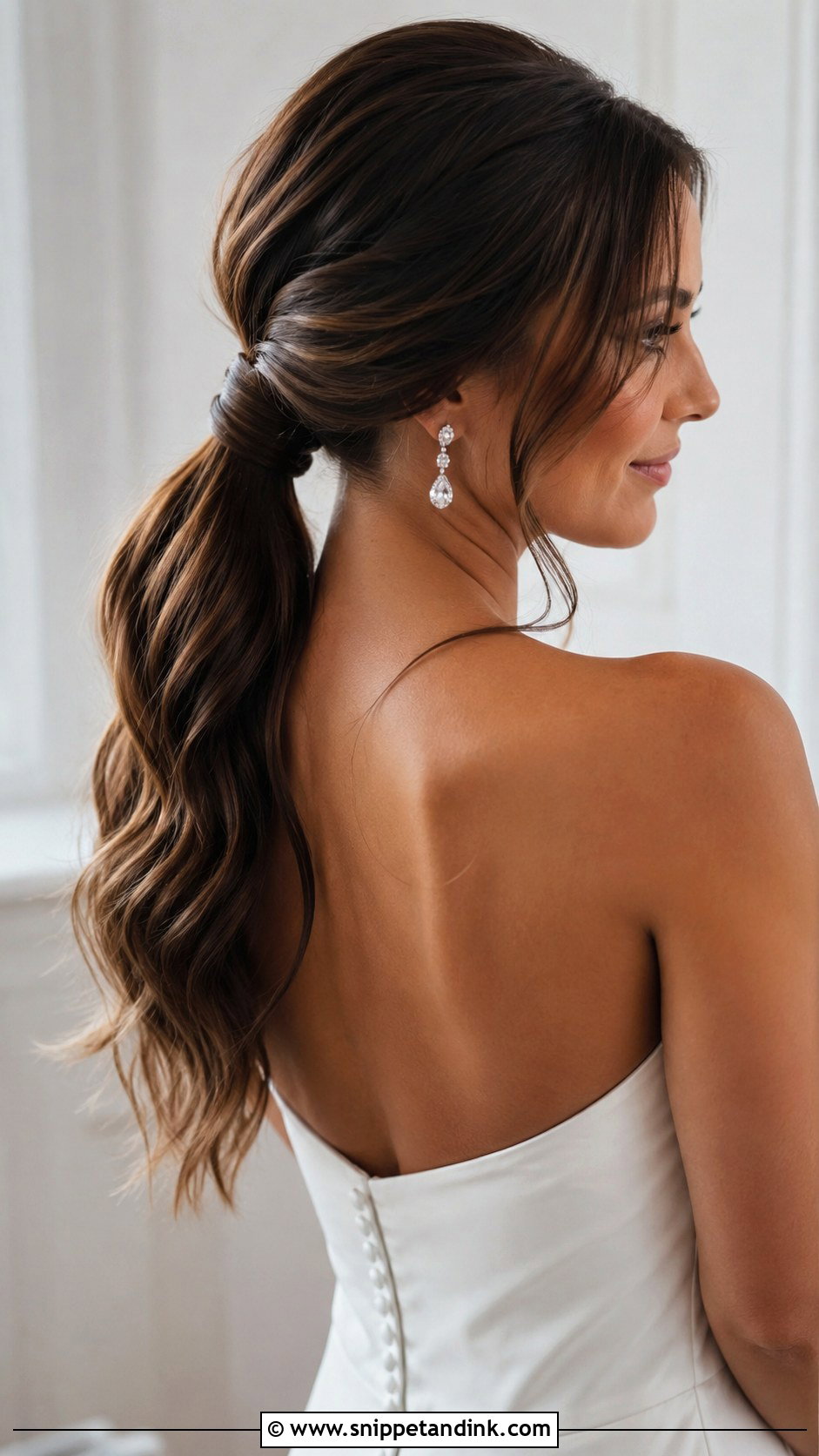 Strapless Wedding Low Ponytail - Snippet and Ink - 15 Strapless Wedding Hairstyles
