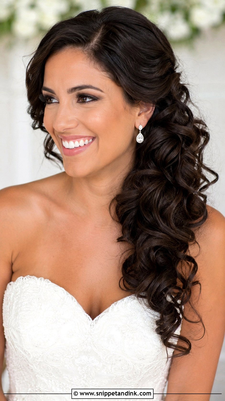 Strapless Wedding Side Swept Curls - Snippet and Ink - 15 Strapless Wedding Hairstyles