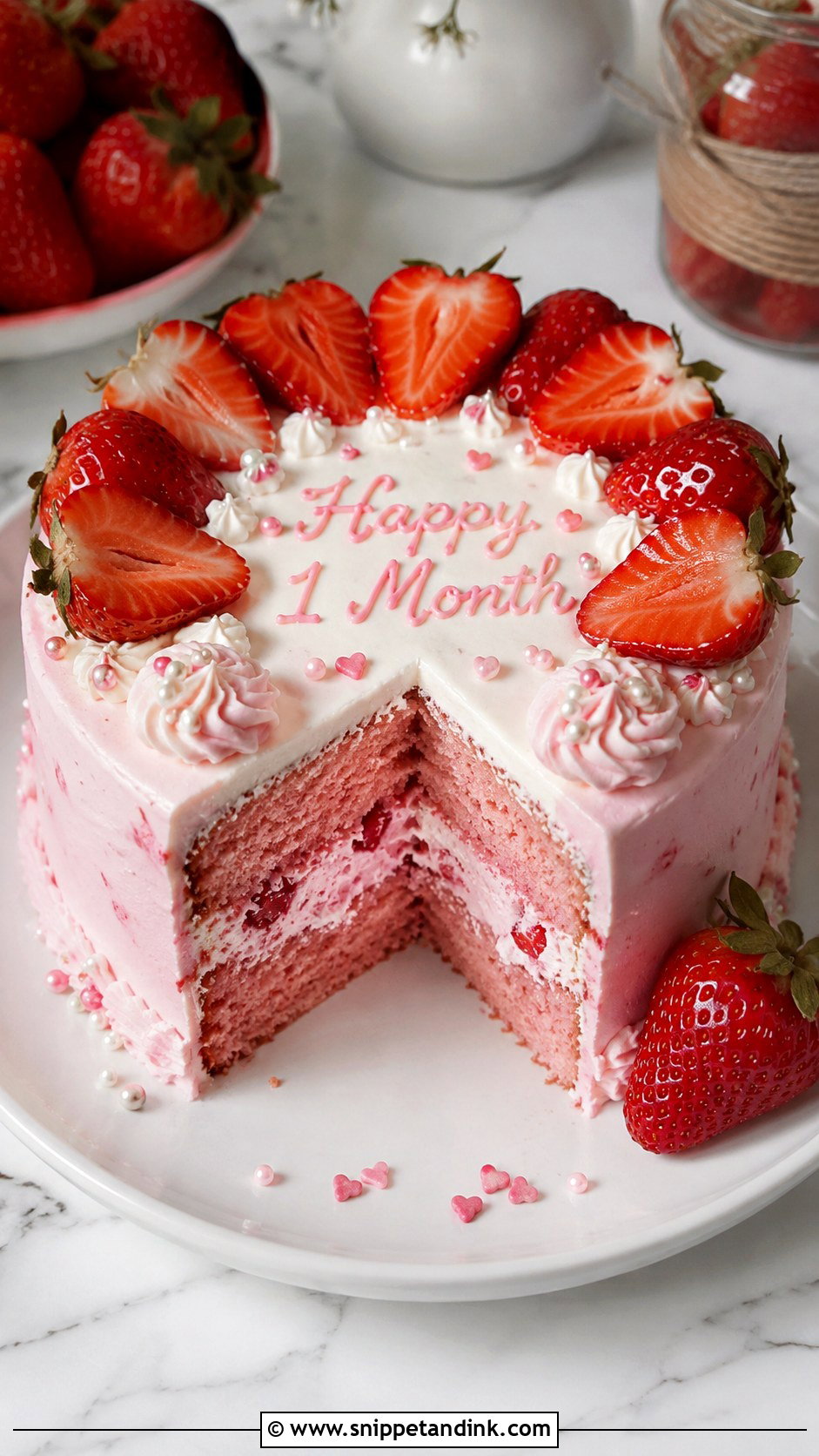 Strawberry 1 Month Anniversary Cake - Snippet and Ink - 20 1st Month Anniversary Cake Ideas