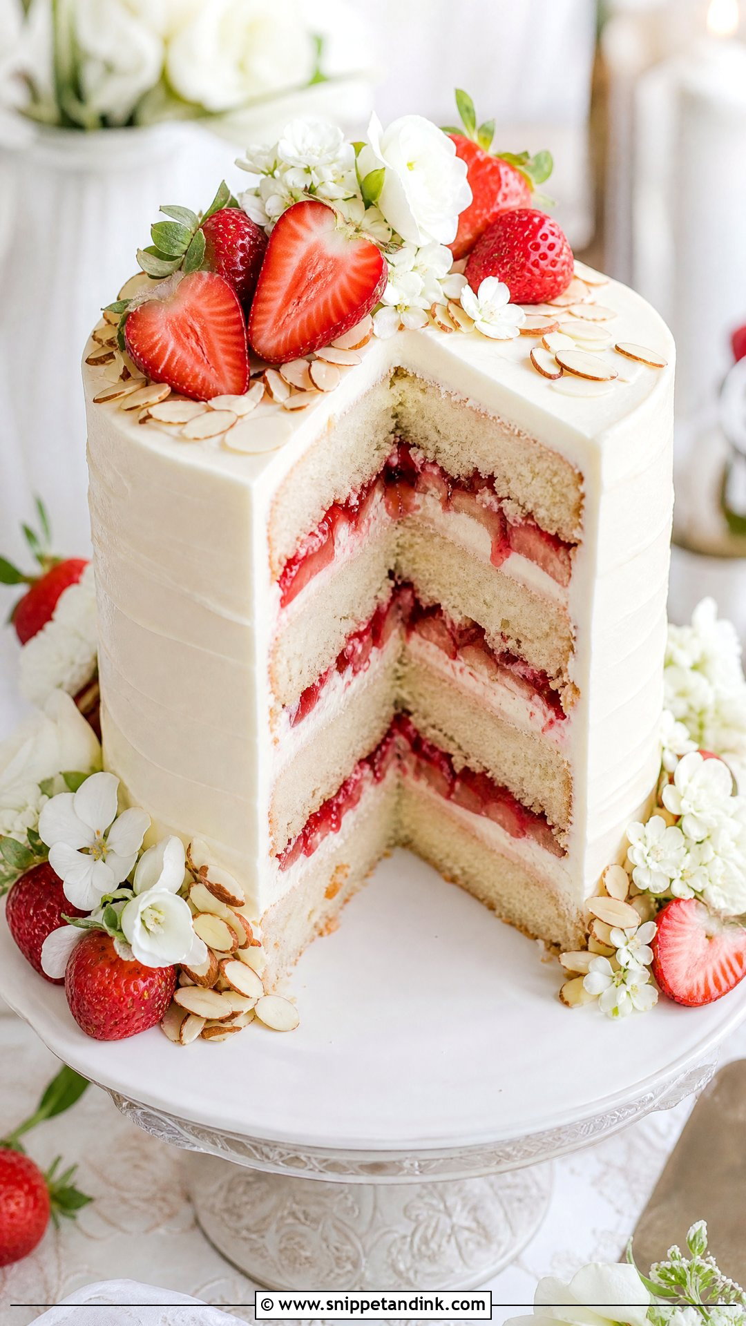 Strawberry Almond Wedding Cake - Snippet and Ink - 20 Strawberry Wedding Cake Ideas