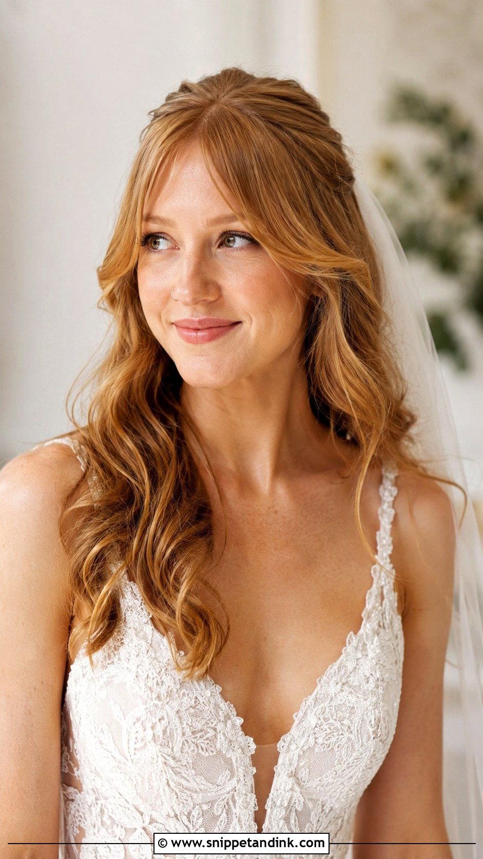 Strawberry Blonde Curtain Bangs - Snippet and Ink - 25 Ginger Wedding Hair Ideas