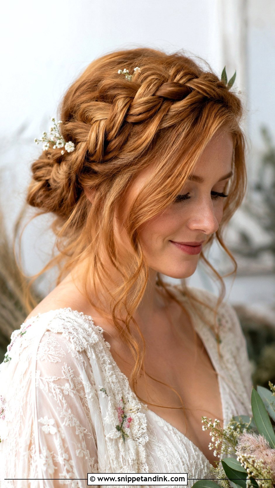 Strawberry Blonde Wedding Braided Crown - Snippet and Ink - 15 Strawberry Blonde Wedding Hair Ideas