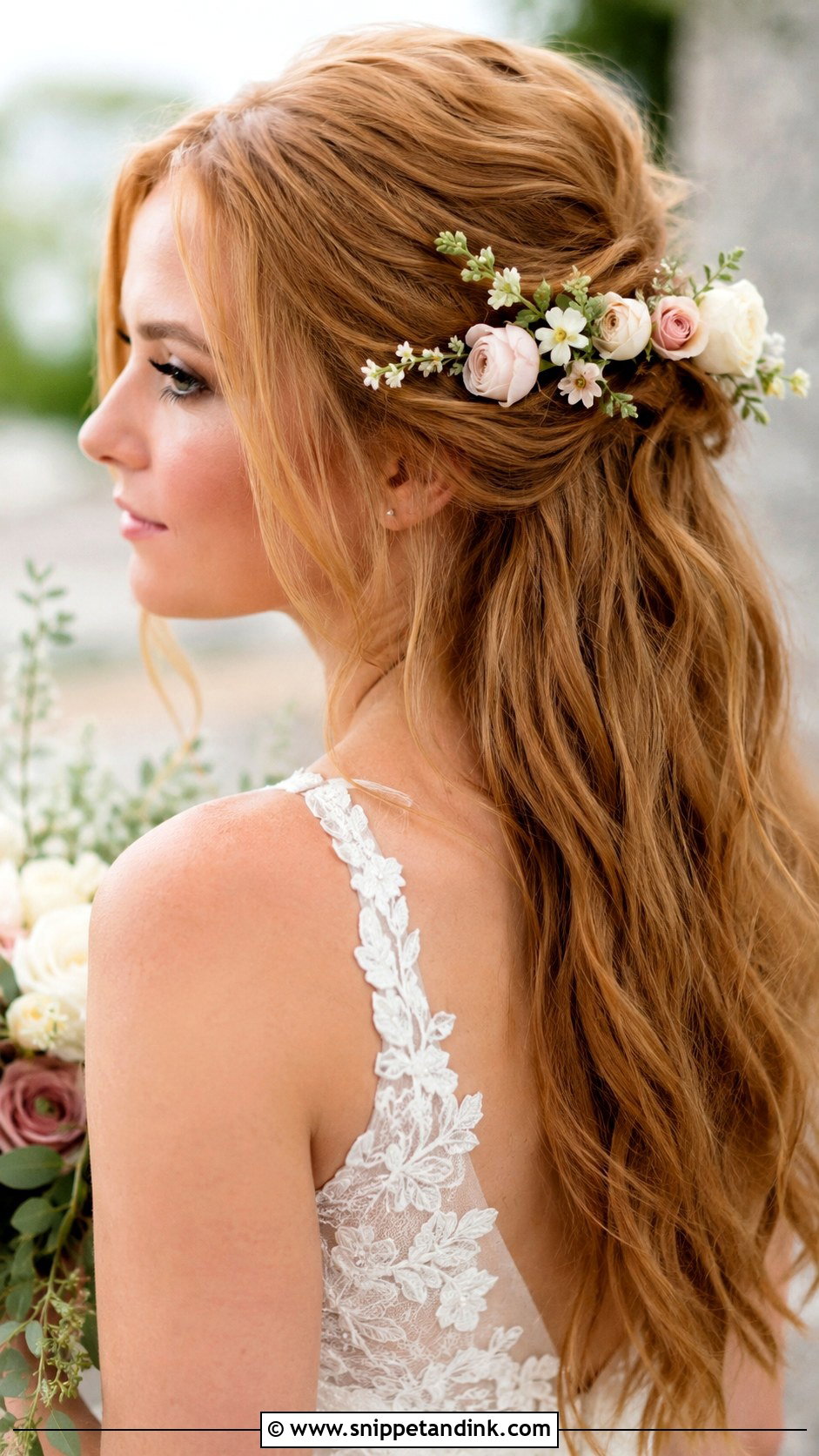 Strawberry Blonde Wedding Hair With Flowers - Snippet and Ink - 15 Strawberry Blonde Wedding Hair Ideas