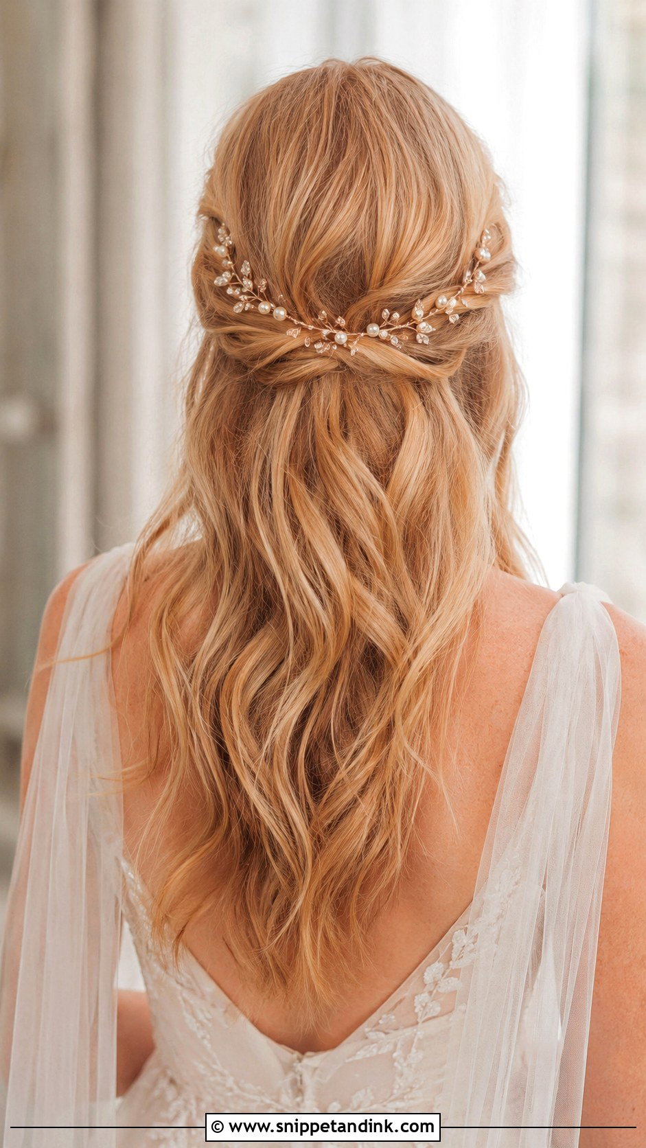 Strawberry Blonde Wedding Hair With Hair Vine - Snippet and Ink - 15 Strawberry Blonde Wedding Hair Ideas