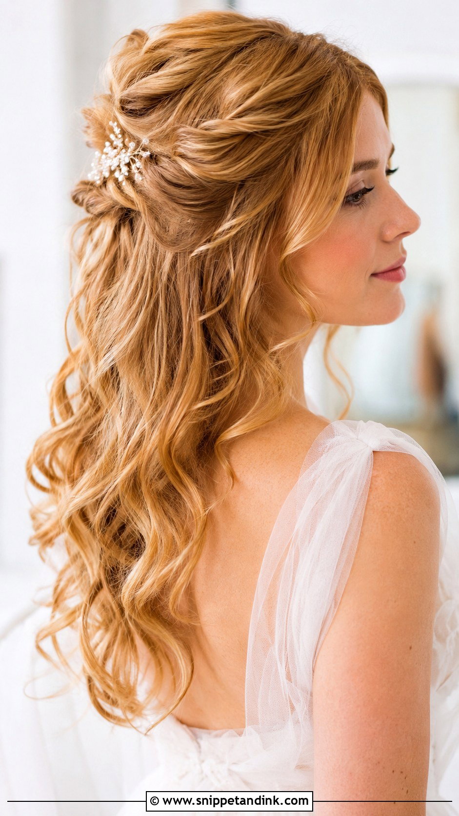 Strawberry Blonde Wedding Half Up Hair - Snippet and Ink - 15 Strawberry Blonde Wedding Hair Ideas