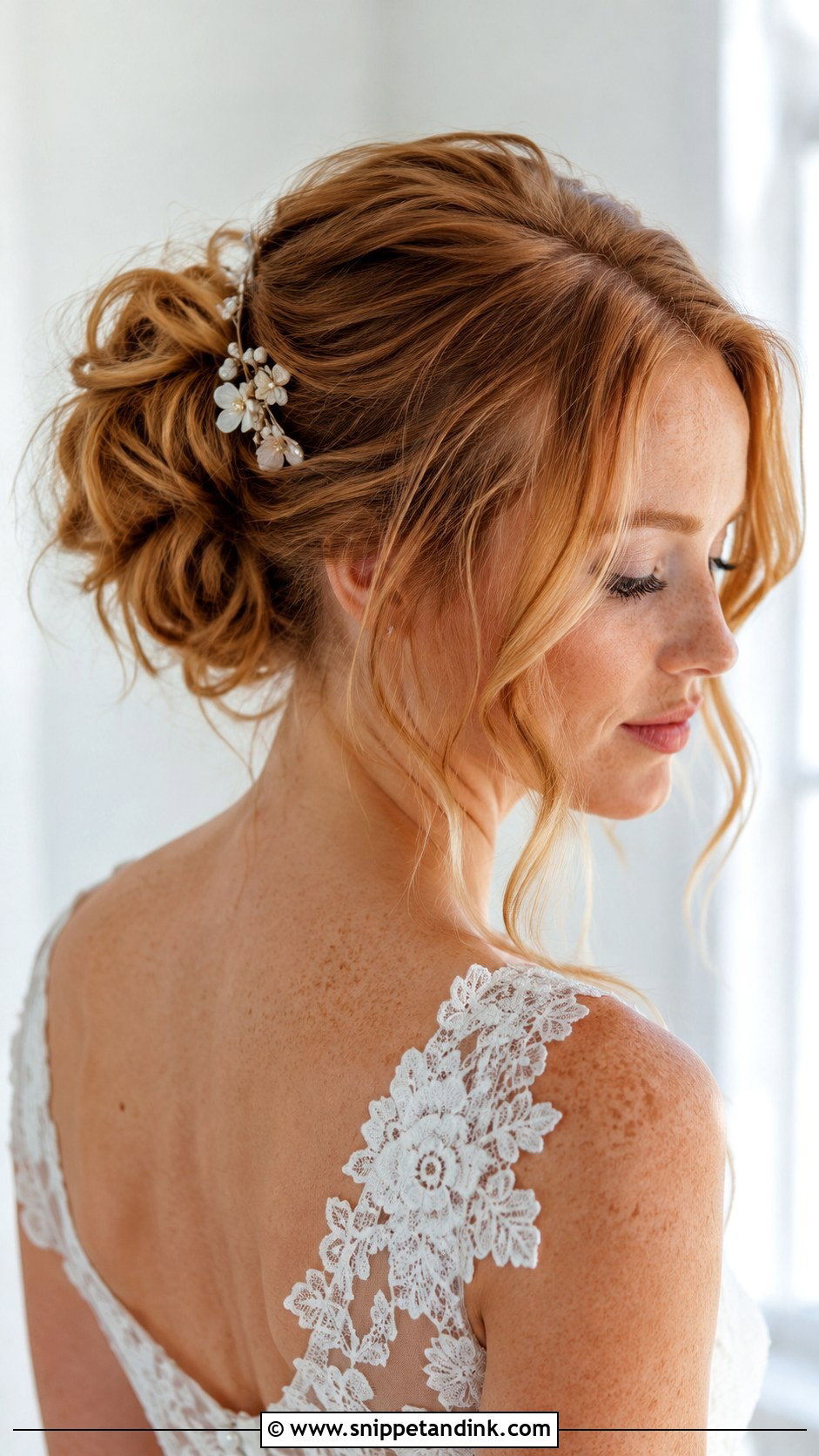 Strawberry Blonde Wedding Messy Bun - Snippet and Ink - 15 Strawberry Blonde Wedding Hair Ideas