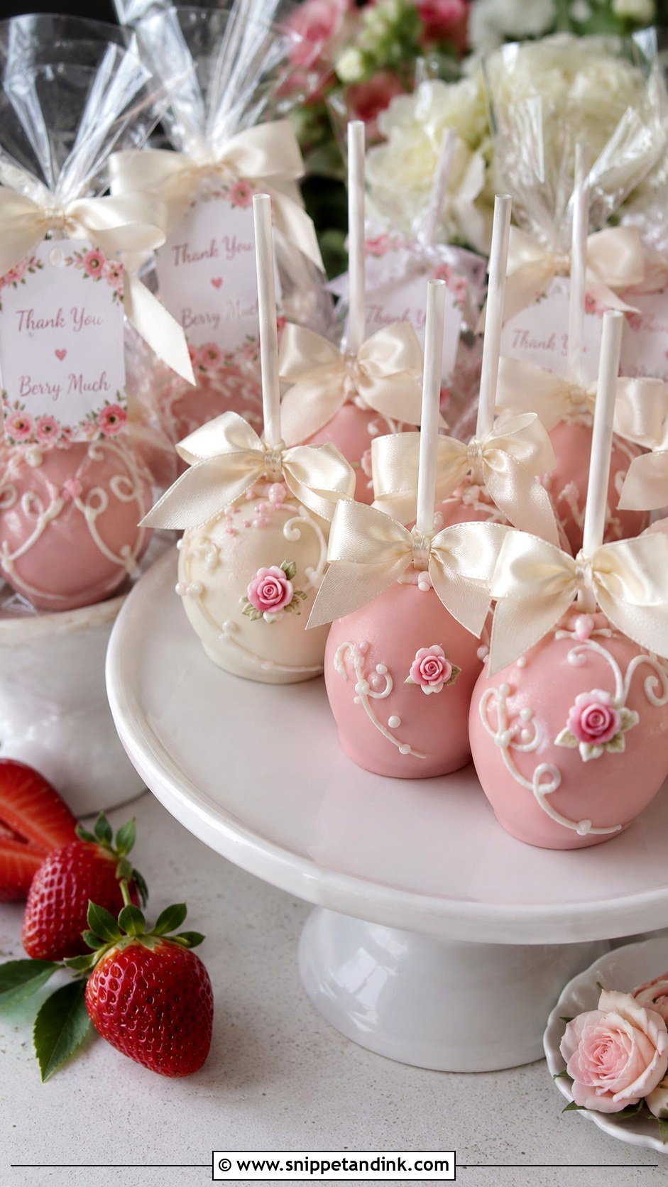 Strawberry Bride Cake Pops - Snippet and Ink - 35 Bride Cake Pops