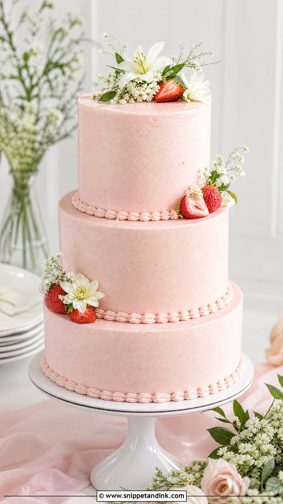 Strawberry Buttercream Wedding Cake - Snippet and Ink - 20 Strawberry Wedding Cake Ideas