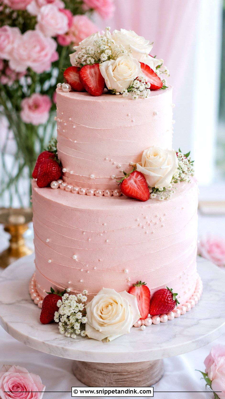 Strawberry Buttercream Wedding Cake - Snippet and Ink - 20 Best Strawberry Cake Ideas for Wedding