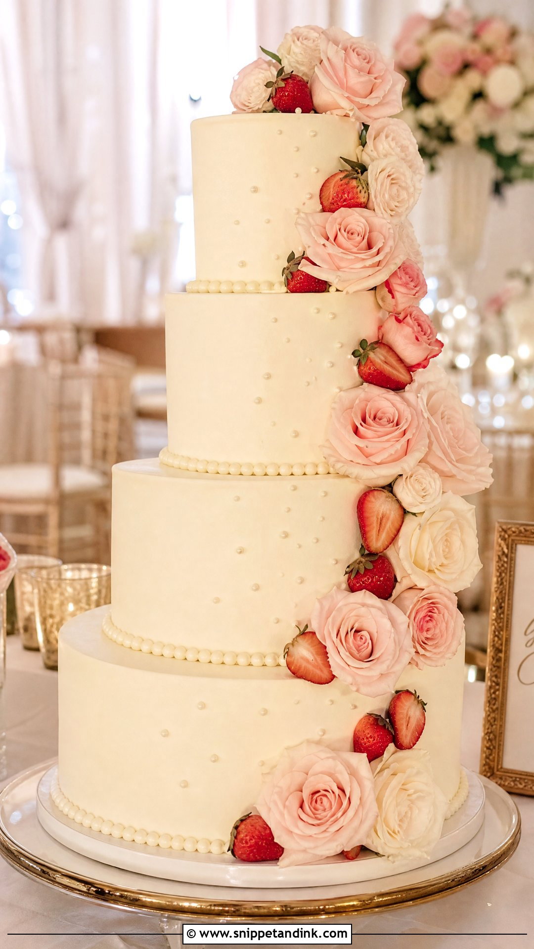 Strawberry Champagne Wedding Cake - Snippet and Ink - 20 Strawberry Wedding Cake Ideas