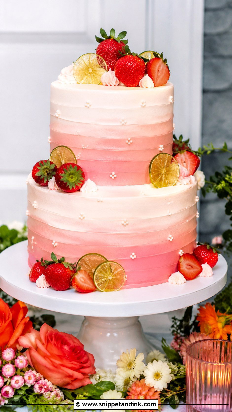 Strawberry Daiquiri Wedding Cake - Snippet and Ink - 20 Cocktail Cake Design Ideas for Wedding