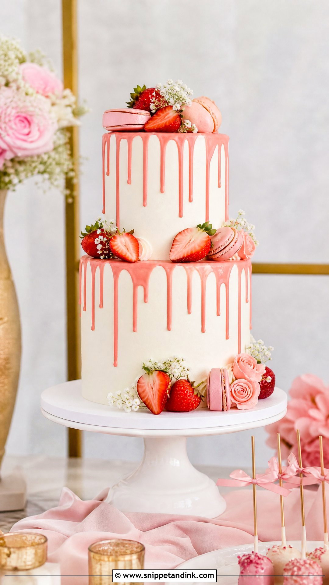 Strawberry Drip Wedding Cake - Snippet and Ink - 20 Strawberry Wedding Cake Ideas