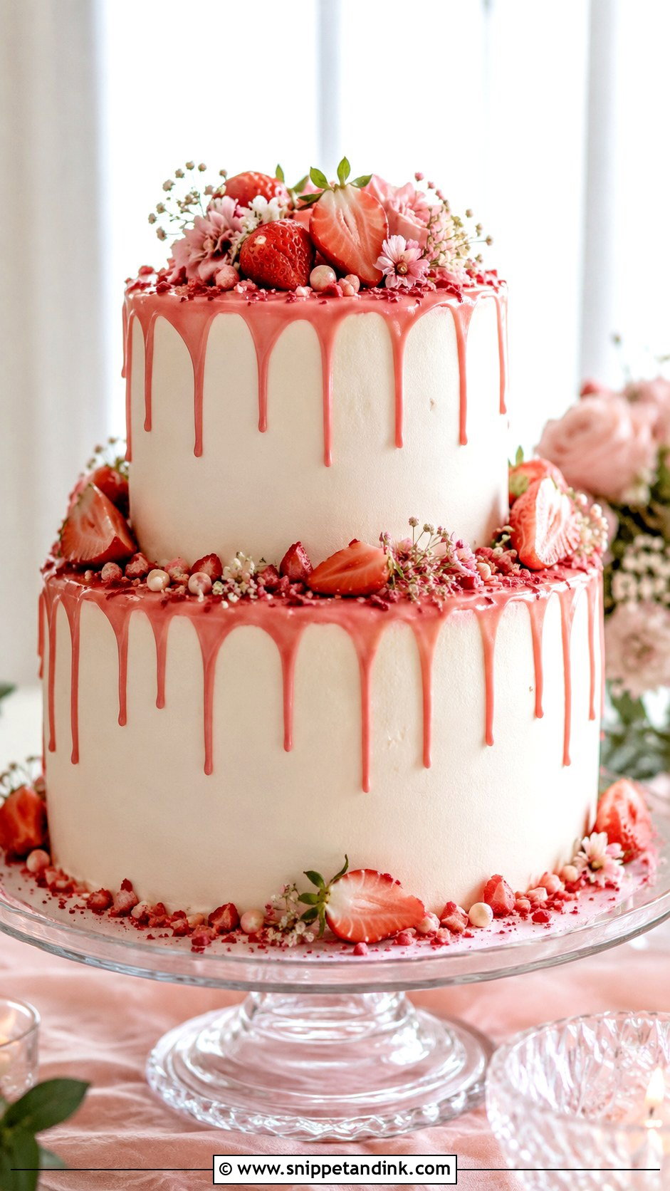 Strawberry Drip Wedding Cake - Snippet and Ink - 20 Best Strawberry Cake Ideas for Wedding