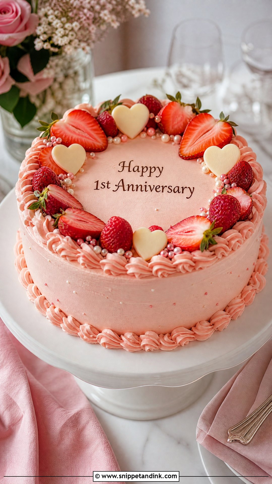 Strawberry First Anniversary Cake - Snippet and Ink - 25 Couple 1st Anniversary Cake Ideas