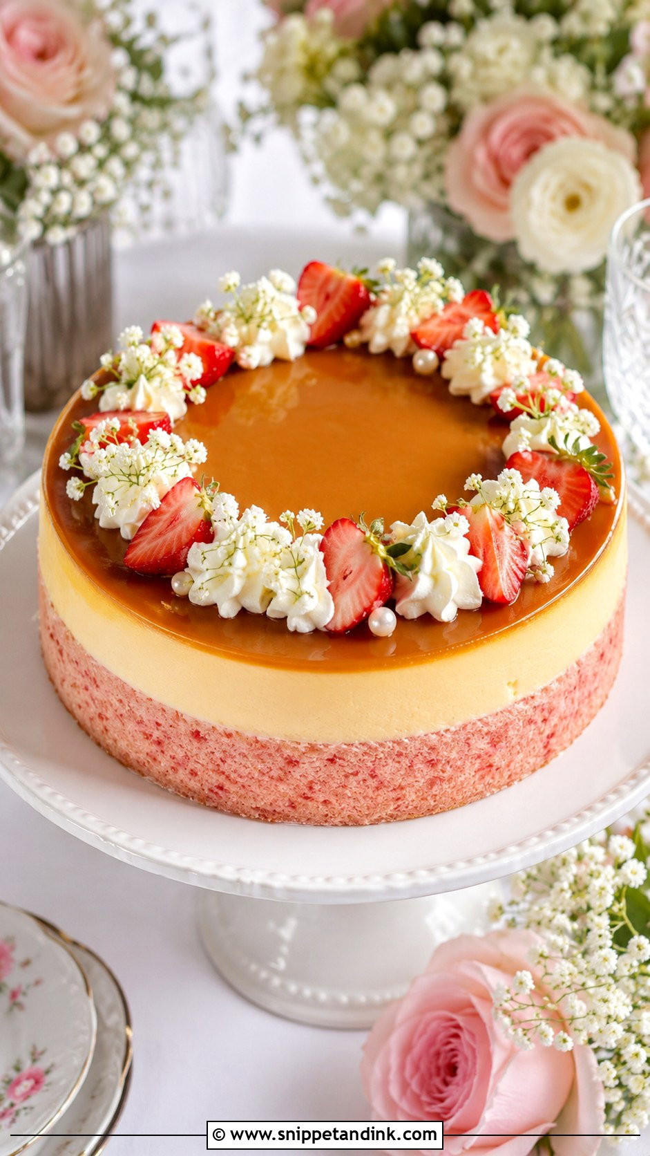 Strawberry Flan Wedding Cake - Snippet and Ink - 20 Wedding Flan Cake Ideas