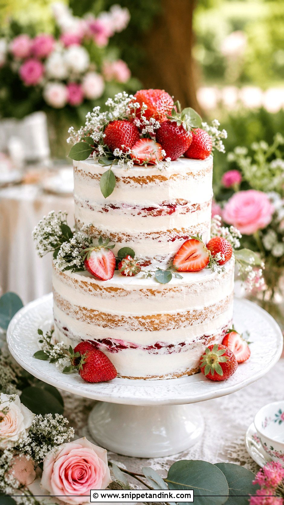Strawberry Garden Wedding Cake - Snippet and Ink - 20 Romantic Garden Wedding Cake Ideas