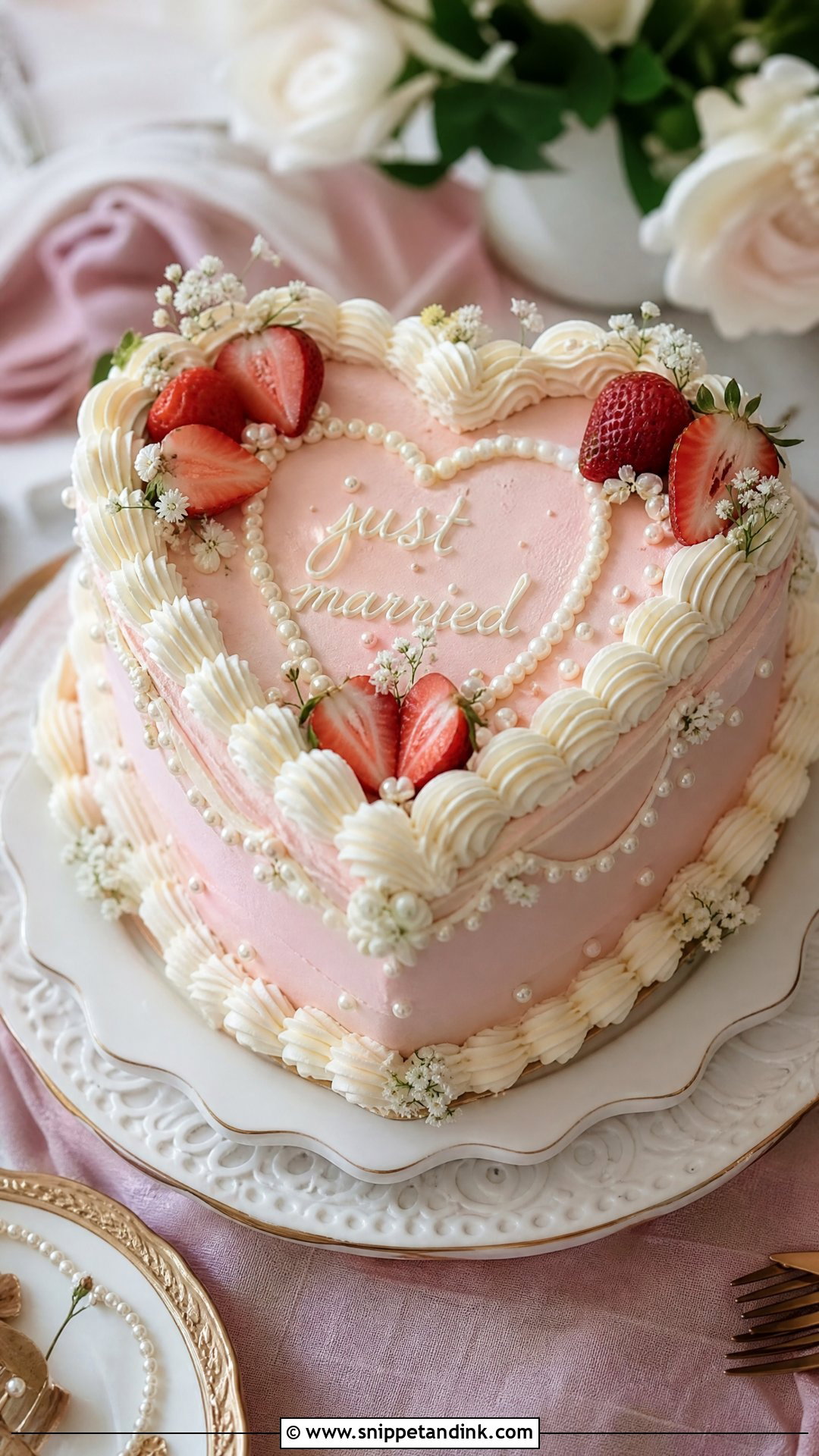 Strawberry Heart Wedding Cake - Snippet and Ink - 20 Strawberry Wedding Cake Ideas