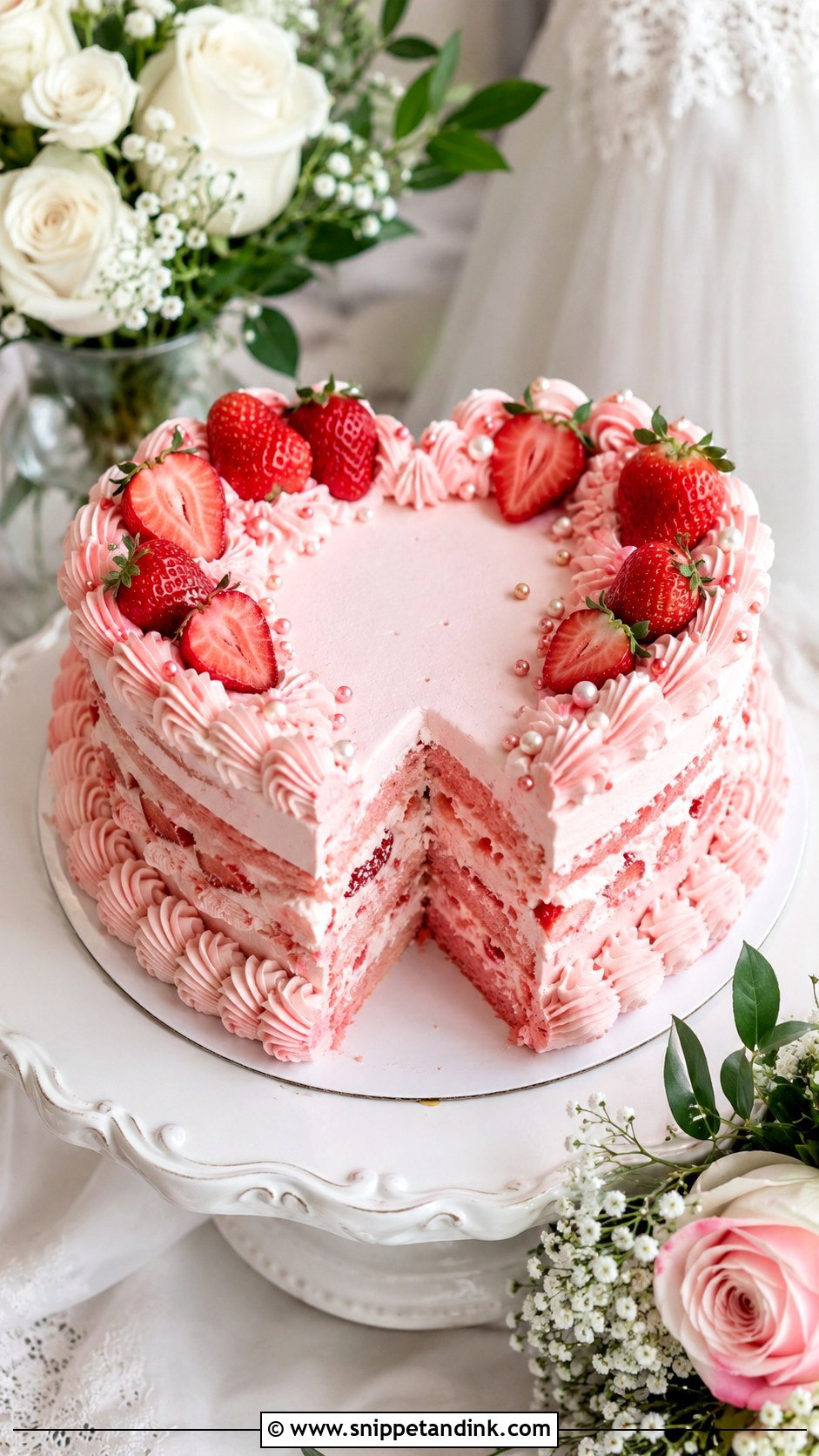 Strawberry Heart Wedding Cake - Snippet and Ink - 20 Best Strawberry Cake Ideas for Wedding