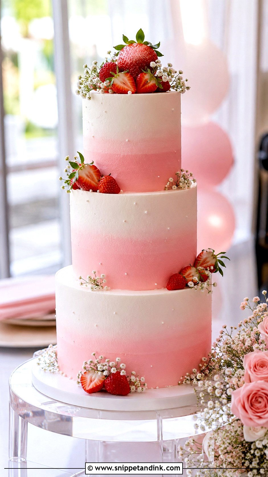 Strawberry Ombre Wedding Cake - Snippet and Ink - 20 Best Strawberry Cake Ideas for Wedding
